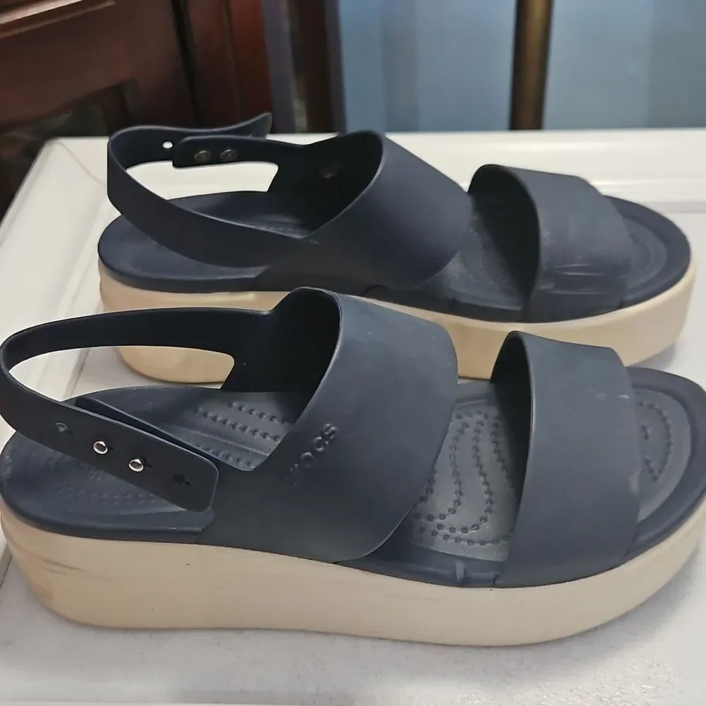 Crocs Navy Blue Brooklyn Low Wedge Women's Sandals Size 7